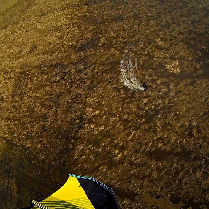 Flooded Lielupe river Kiteboarding near city Jelgava