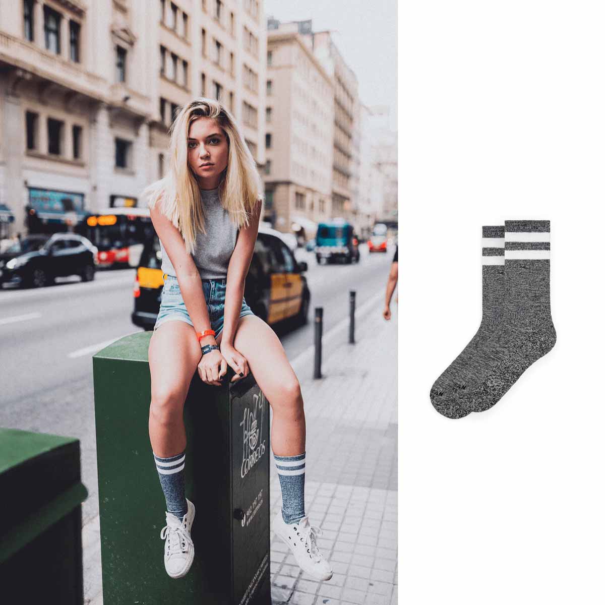 American Socks Mid High White Noise - Gray/White-White