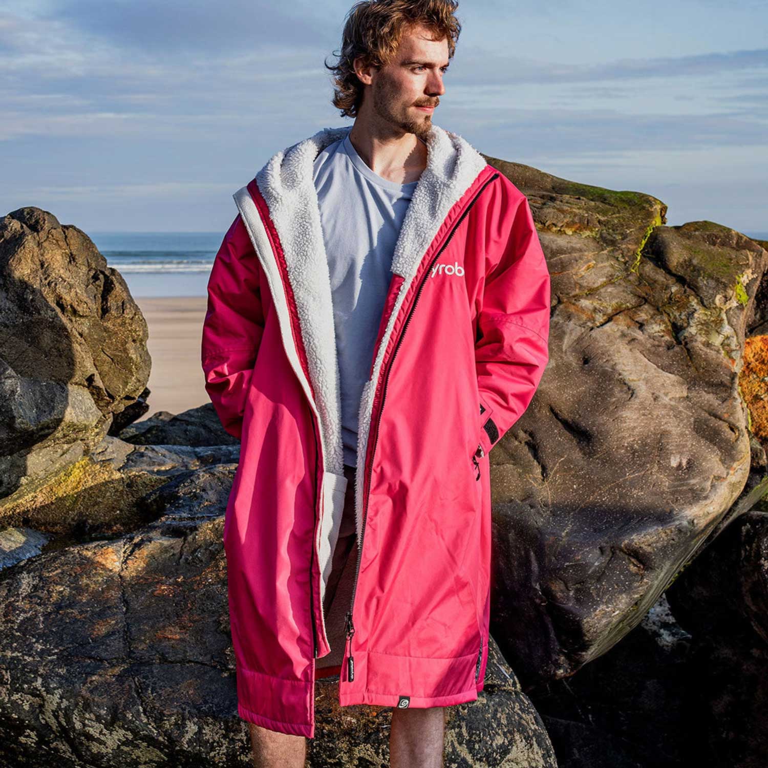 Dryrobe Advance Changing Robe Waterproof Jacket - Pink Light Grey