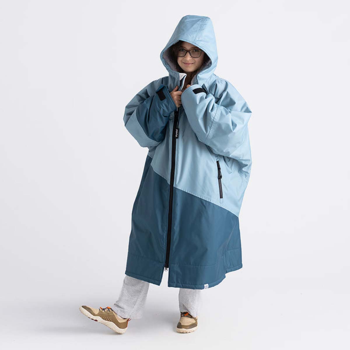 Dryrobe Advance Kids Changing Robe Waterproof Jacket - Blue Light Grey