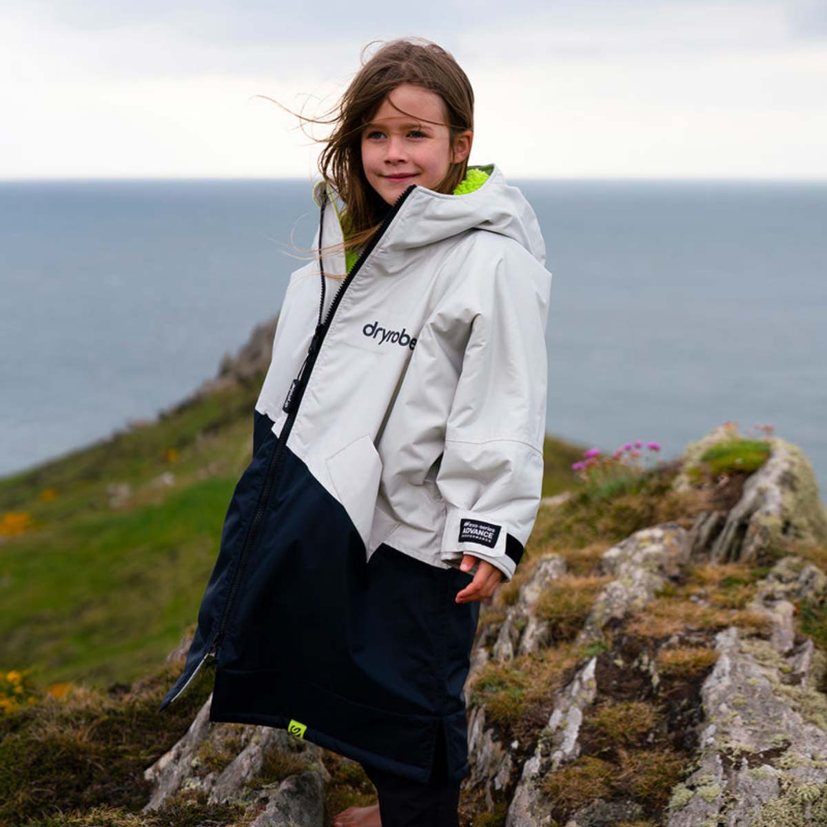 Dryrobe Advance Kids Changing Robe Waterproof Jacket - Grey Lime