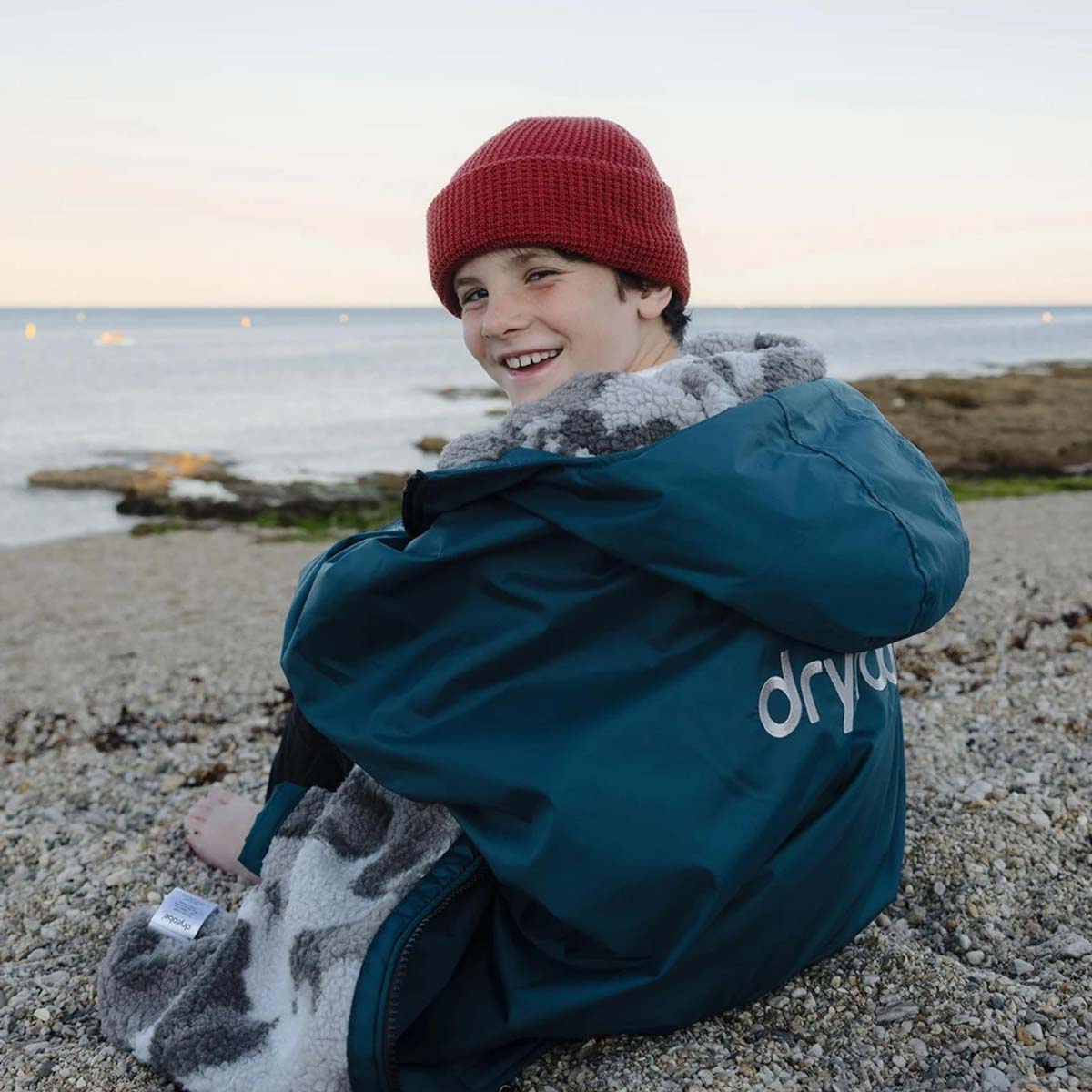 Dryrobe Advance Kids Changing Robe Waterproof Jacket - Deep Sea Blue Sand Camo
