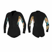 O'Neill Wms Bahia 2/1 Front Zip L/S Short Spring Wetsuit – Black/Mikahfloral IJ7