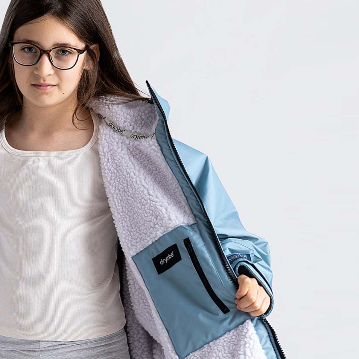 Dryrobe Advance Kids Changing Robe Waterproof Jacket - Blue Light Grey