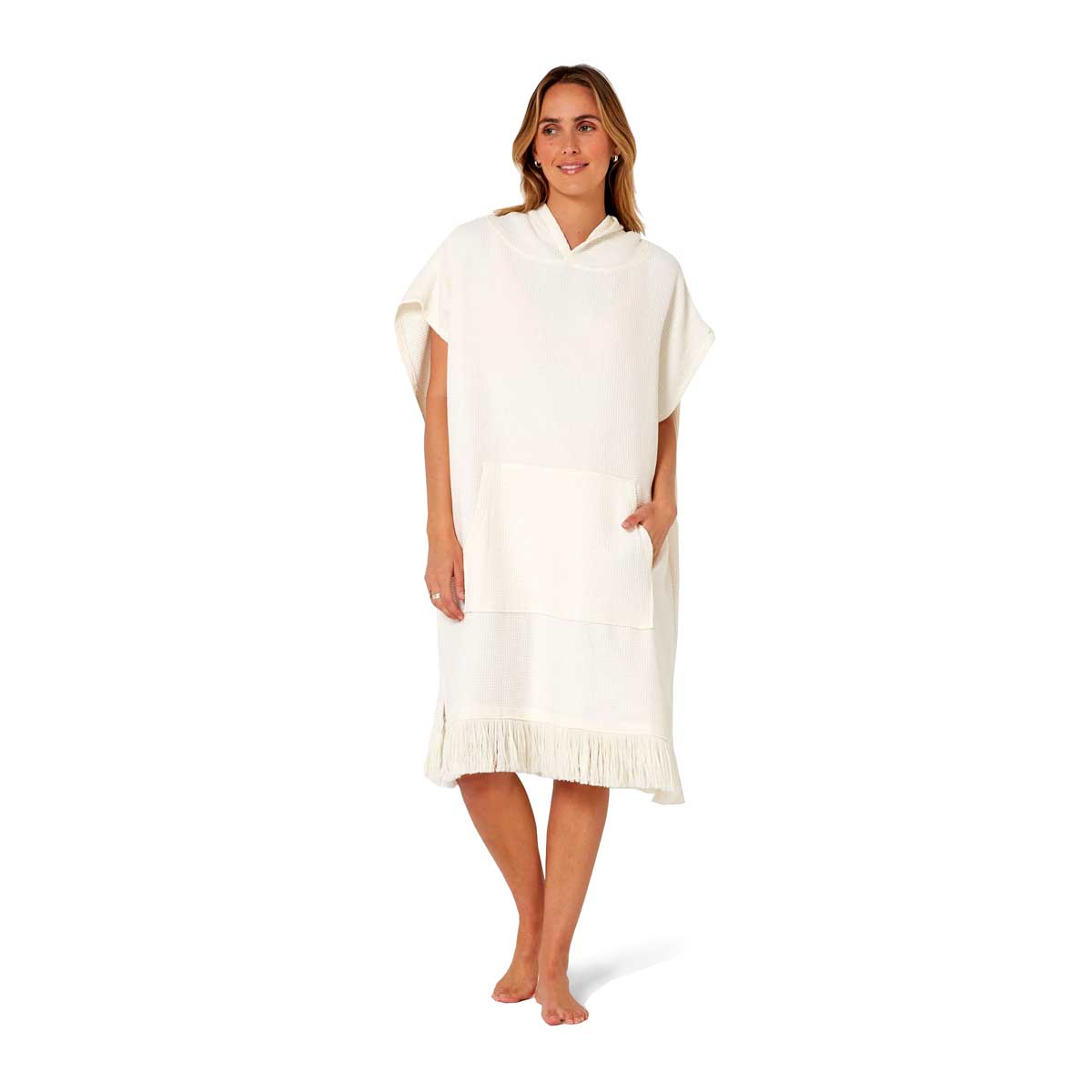 Ocean & Earth Ladies Waffle Hooded Poncho – Off White