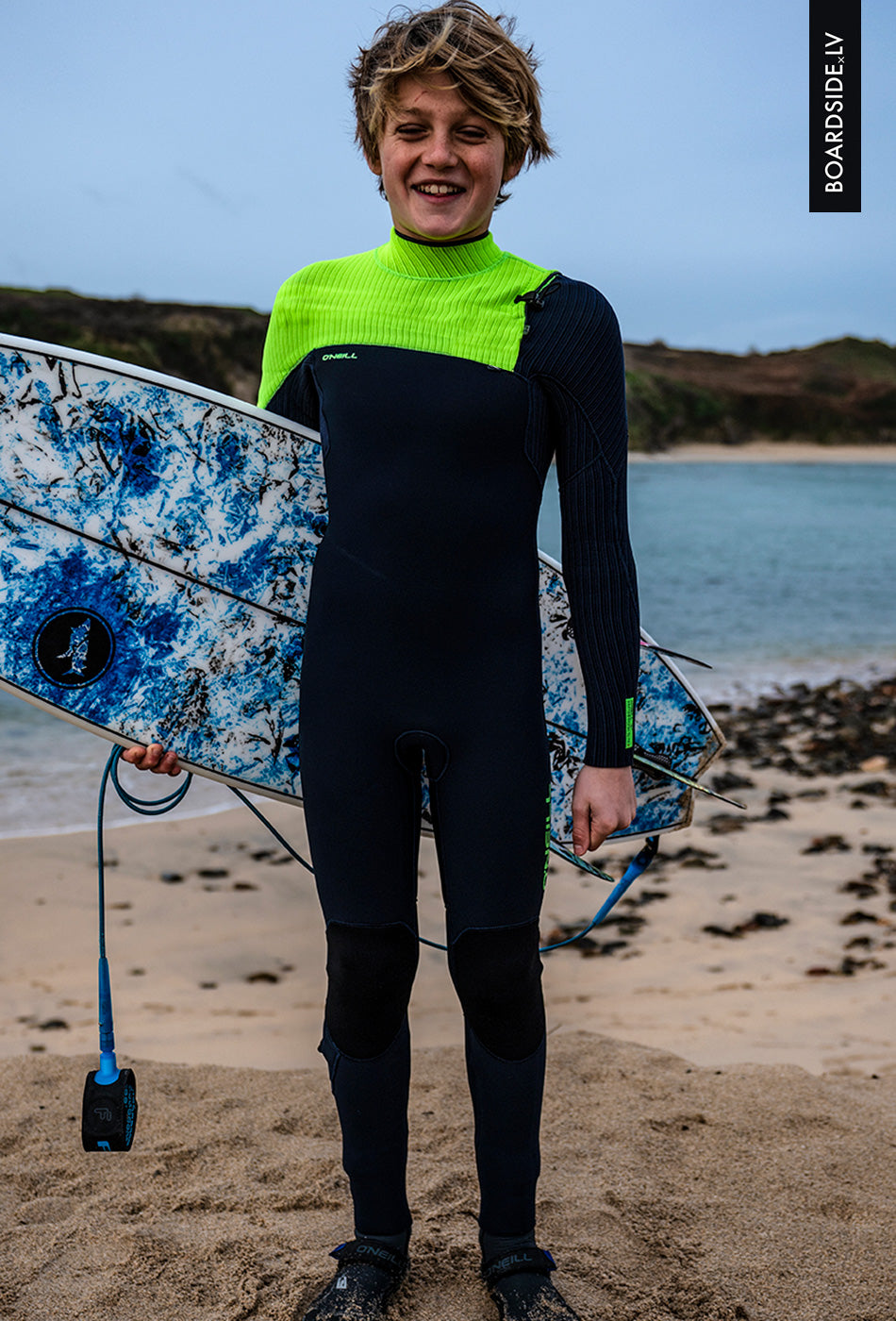O’Neill Youth Hyperfreak 4/3+ Chest Zip Full Wetsuit – Grap/Smoke/Baliblu HT6