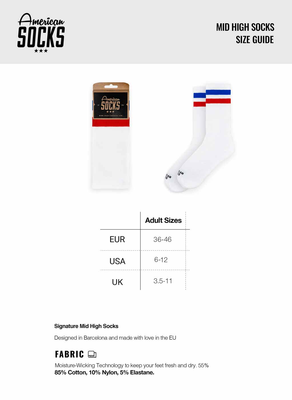 American Socks Mid High Old School - White/Black-Black